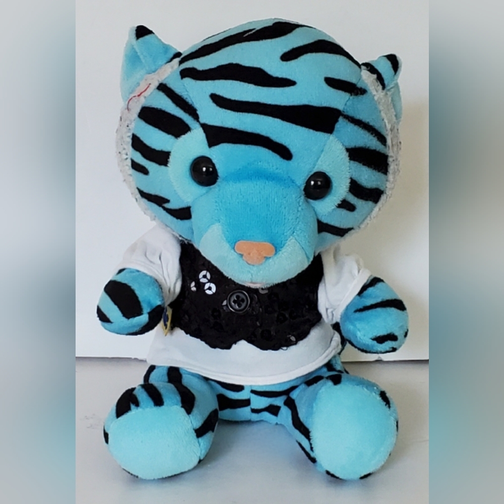Build-A-Bear BAB Smallfry 7" Turquoise Tiger Plush Stuffed Toy w/Shirt - EUC